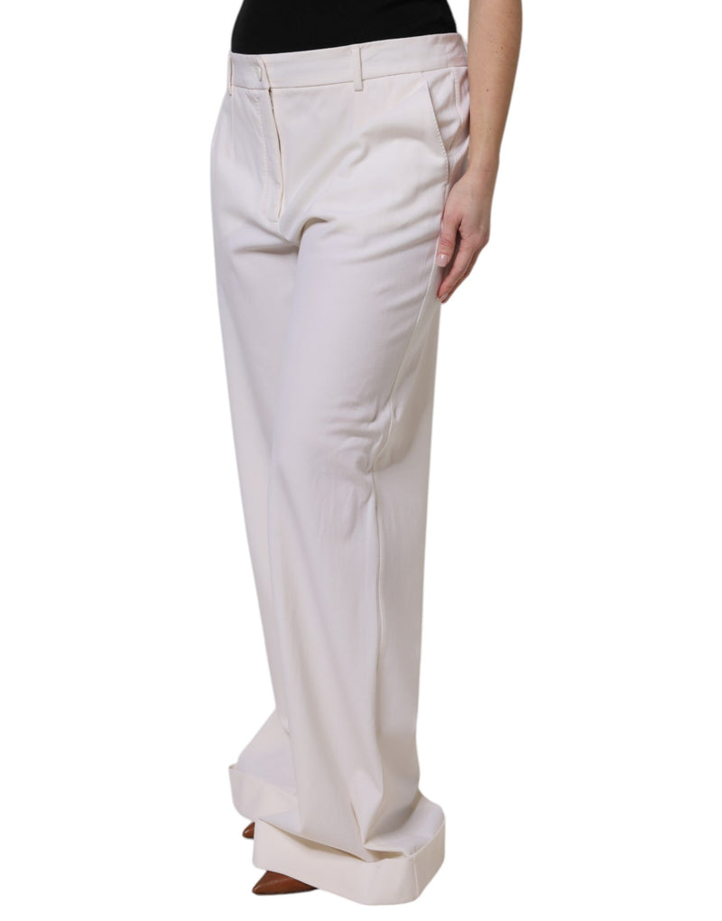 Dolce & Gabbana Pantalons Large Taille Mi-Haut en Laine Blanche