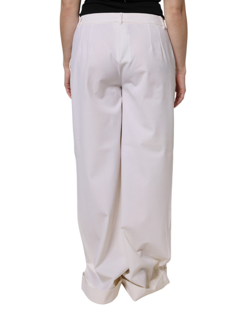 Dolce & Gabbana Pantalons Large Taille Mi-Haut en Laine Blanche