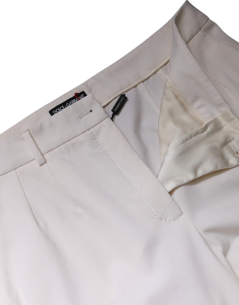 Dolce & Gabbana Pantalons Large Taille Mi-Haut en Laine Blanche