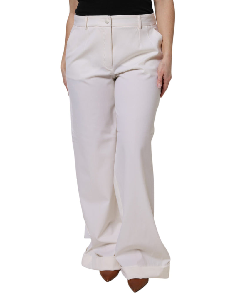 Dolce & Gabbana Pantalons Large Jambe Mi-Montante en Laine Blanche