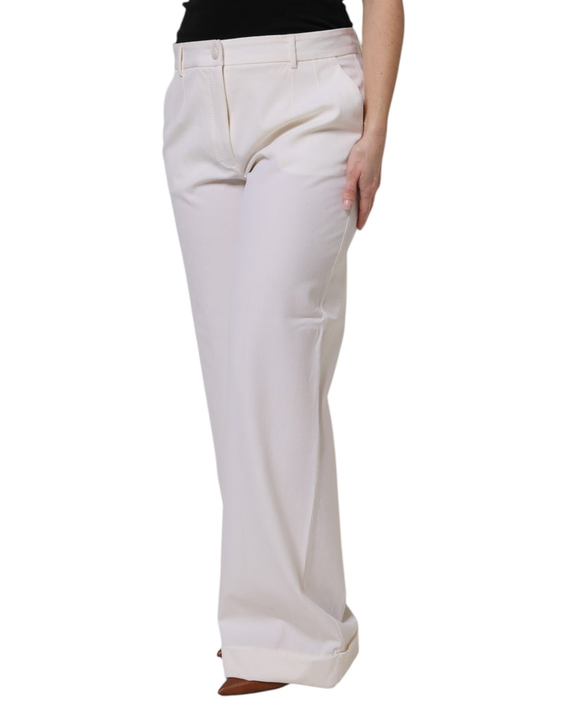 Dolce & Gabbana Pantalons Large Jambe Mi-Montante en Laine Blanche