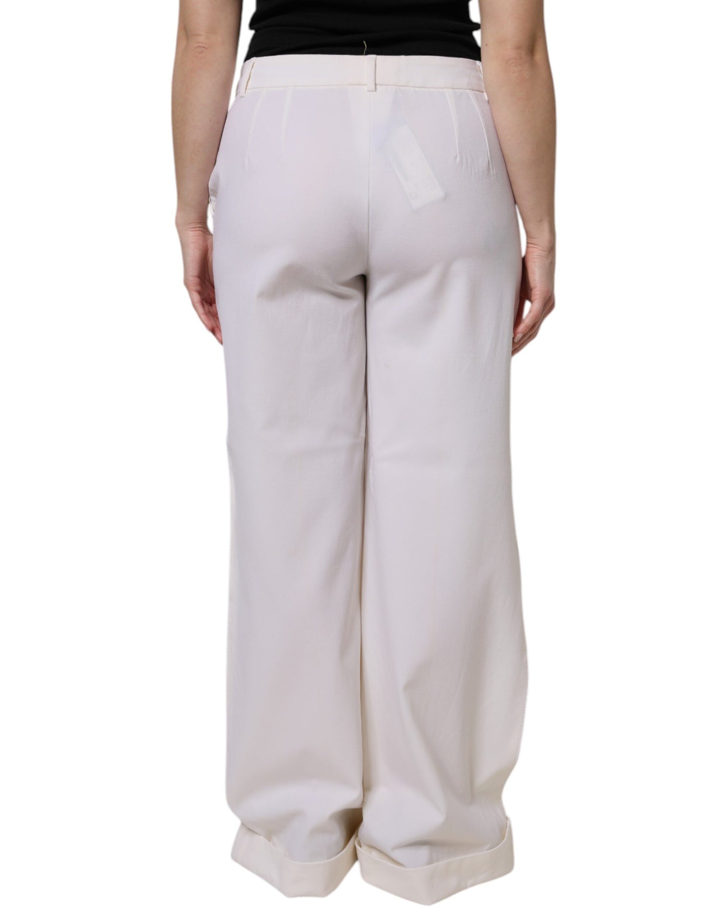 Dolce & Gabbana White Wool Mid Waist Wide Leg Pants
