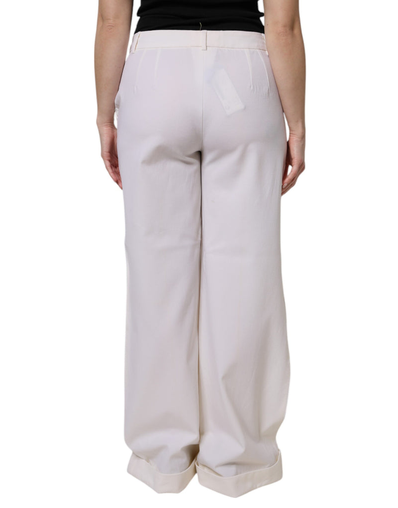 Dolce & Gabbana Pantalons Large Jambe Mi-Montante en Laine Blanche