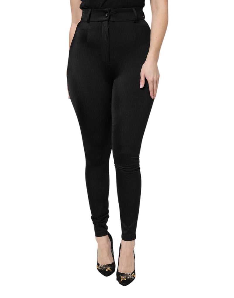 Dolce & Gabbana Pantalons Slim Fit Taille Haute en Nylon Noir