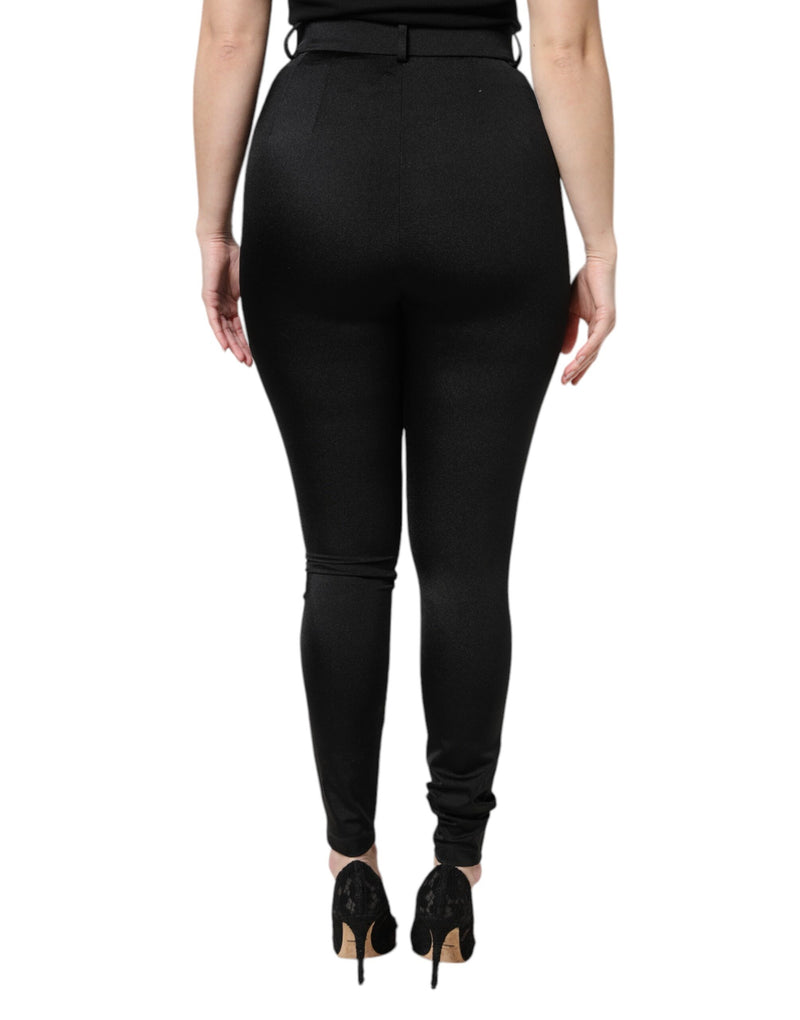 Dolce & Gabbana Pantalons Slim Fit Taille Haute en Nylon Noir