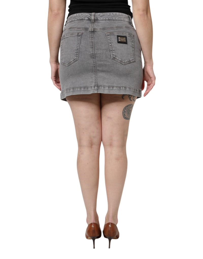 Dolce & Gabbana Jupe Mini en Denim Gris à Taille Mi-Haute