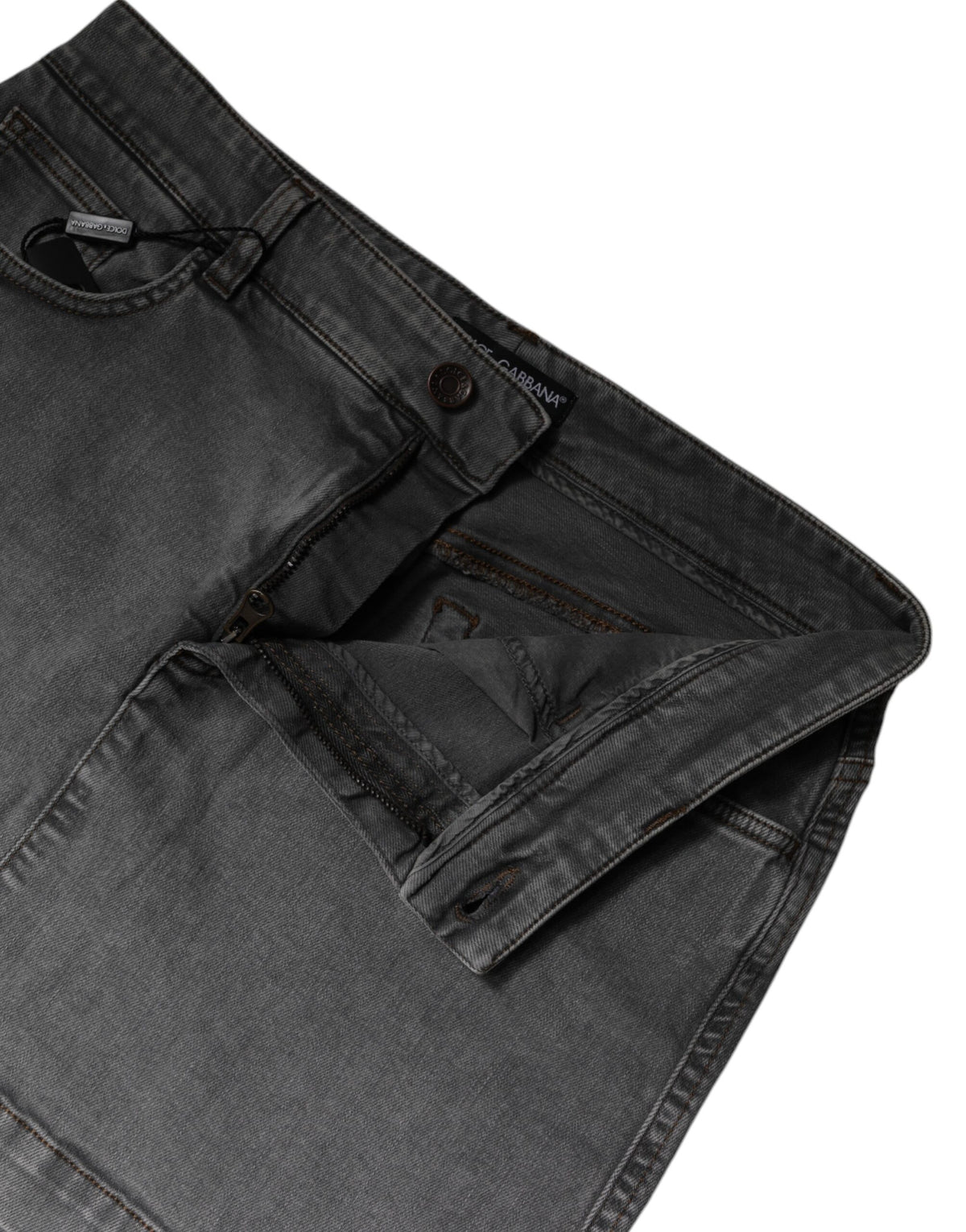Dolce & Gabbana Jupe Mini en Denim Gris à Taille Mi-Haute