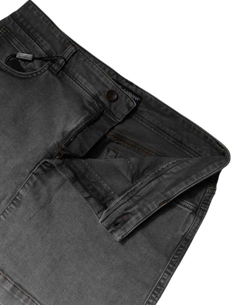 Dolce & Gabbana Jupe Mini en Denim Gris à Taille Mi-Haute
