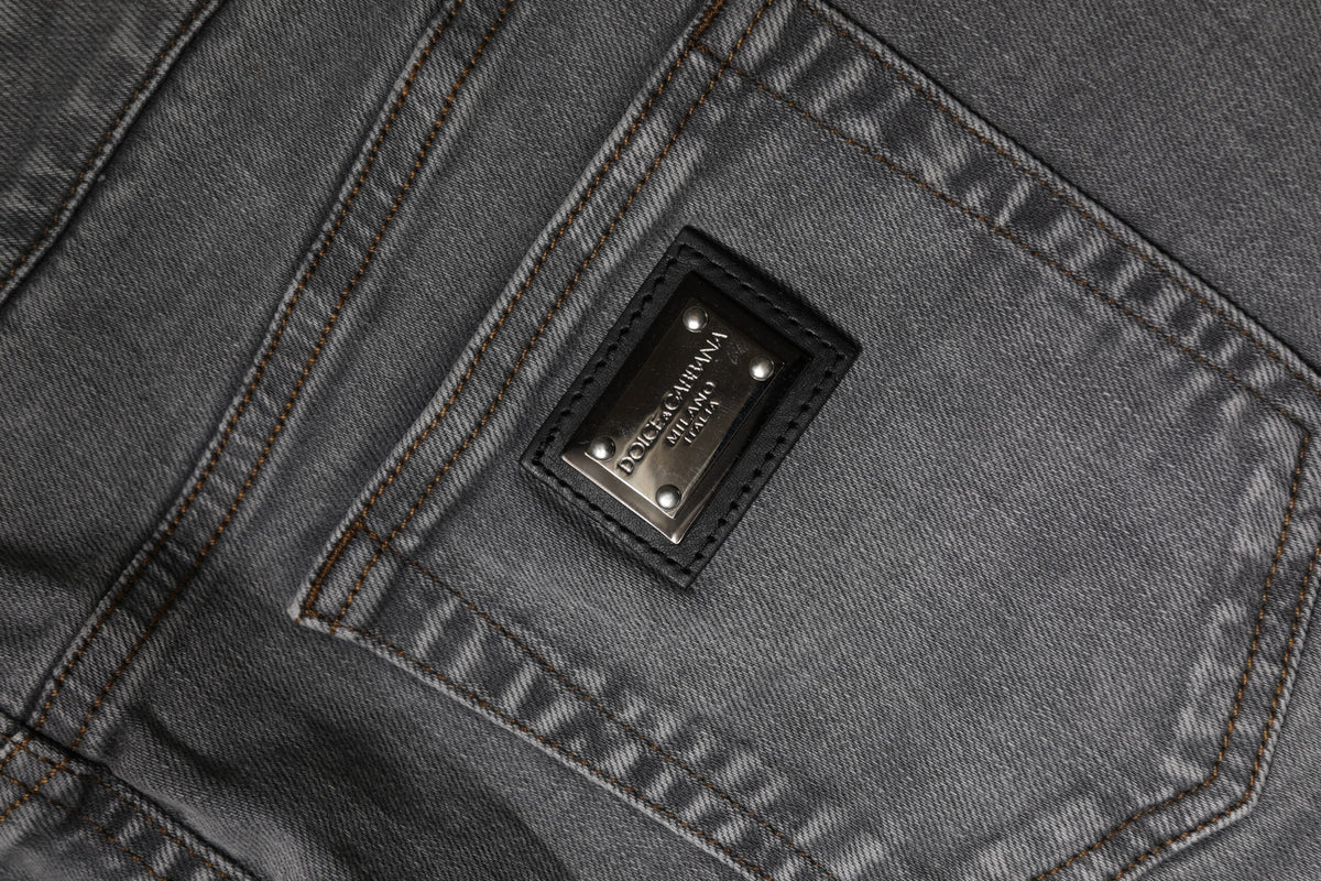 Dolce & Gabbana Jupe Mini en Denim Gris à Taille Mi-Haute