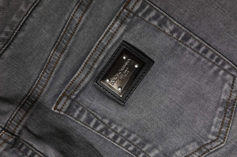 Dolce & Gabbana Jupe Mini en Denim Gris à Taille Mi-Haute