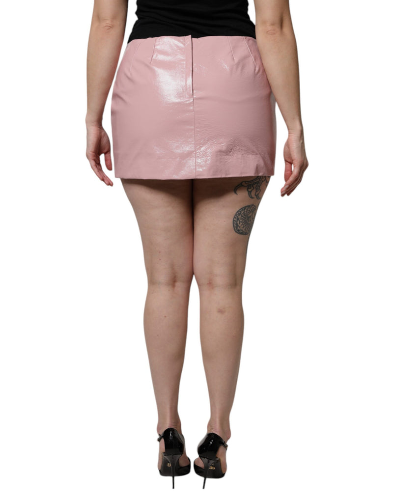 Dolce & Gabbana Jupe Mini Haute Taille en Coton Rose Brillant