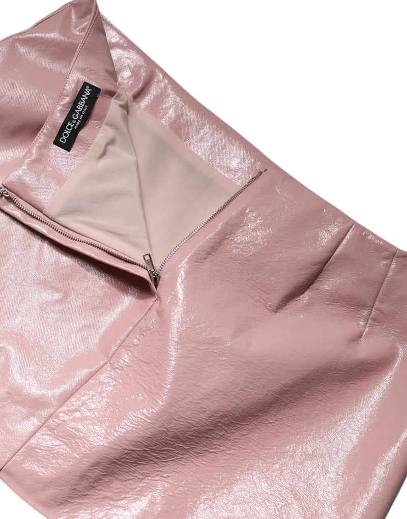 Dolce & Gabbana Jupe Mini Haute Taille en Coton Rose Brillant