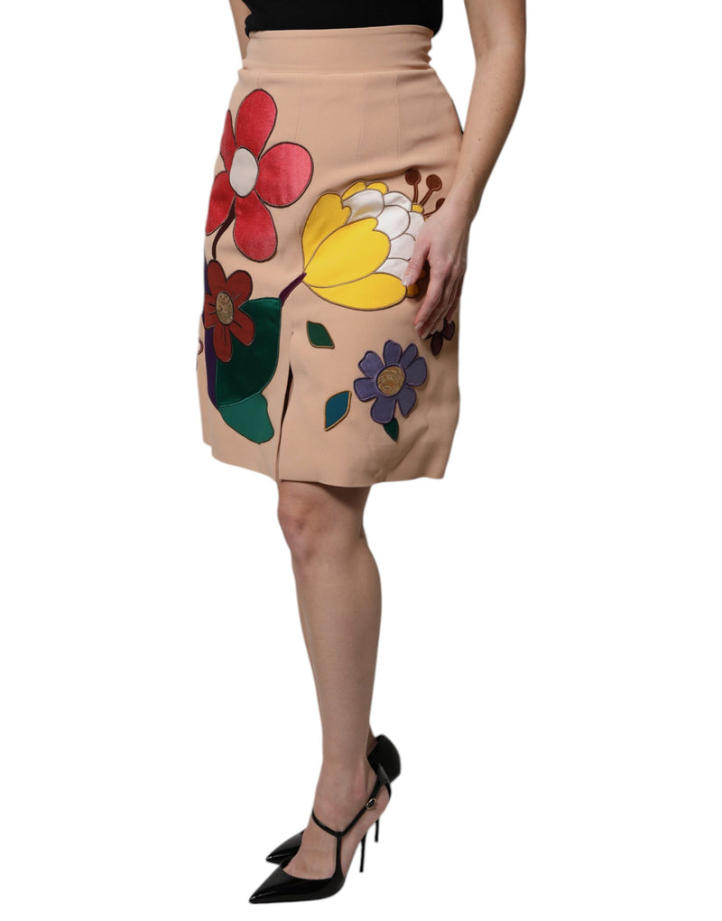 Dolce & Gabbana Jupe Crayon Haute Taille Florale Beige
