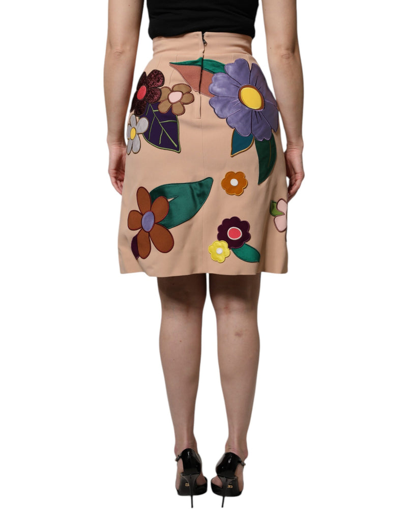 Dolce & Gabbana Jupe Crayon Haute Taille Florale Beige