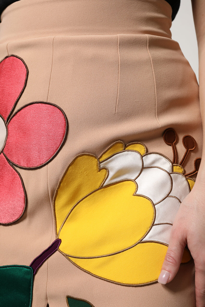 Dolce & Gabbana Jupe Crayon Haute Taille Florale Beige