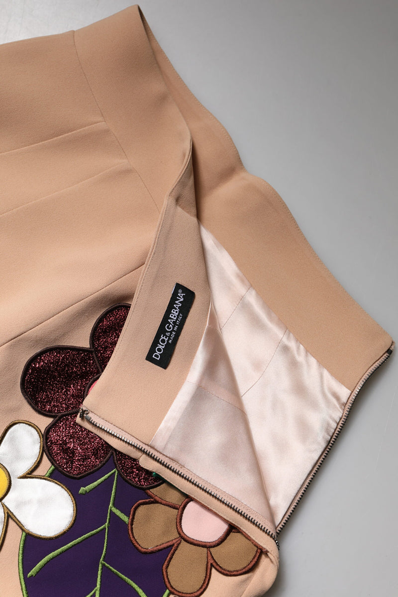 Dolce & Gabbana Jupe Crayon Haute Taille Florale Beige