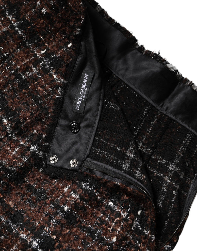 Dolce & Gabbana Jupe Crayon Tartan Tweed Multicolore Taille Haute