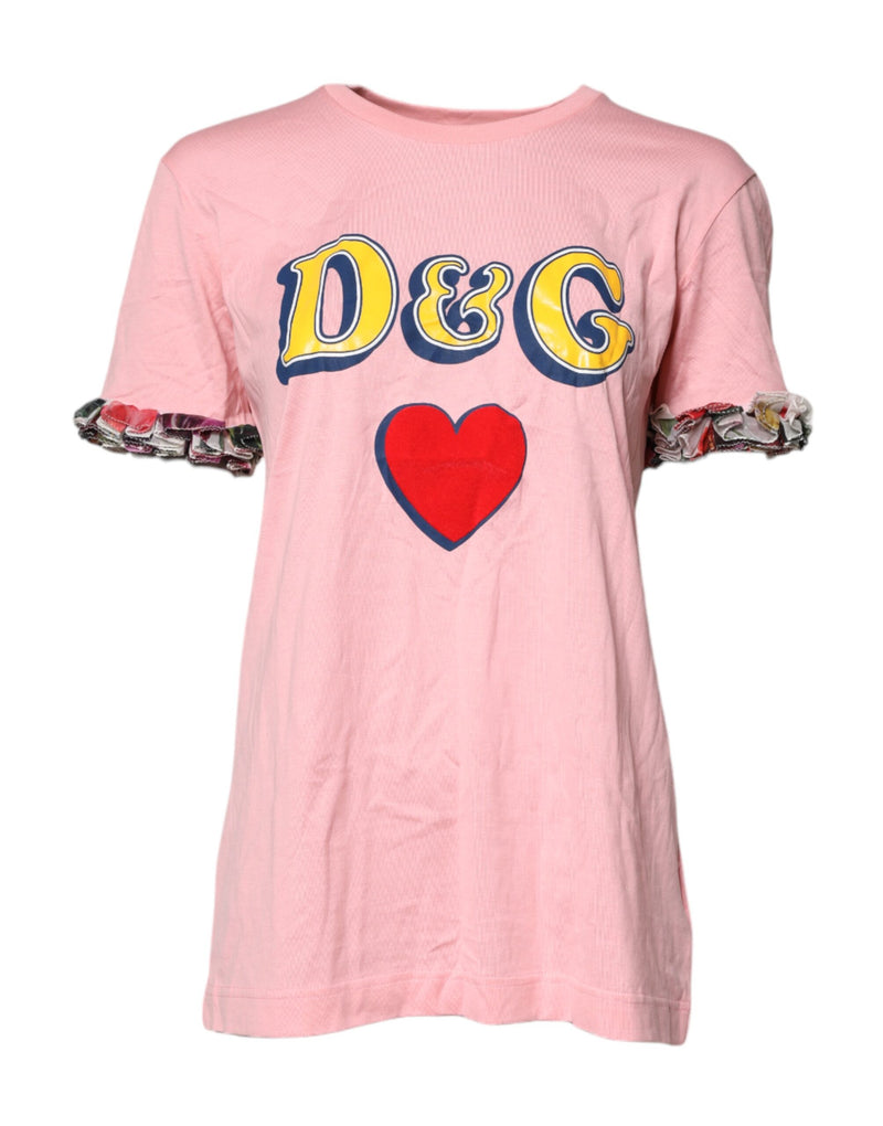 Dolce & Gabbana T-Shirt en Coton Rose avec Imprimé Logo