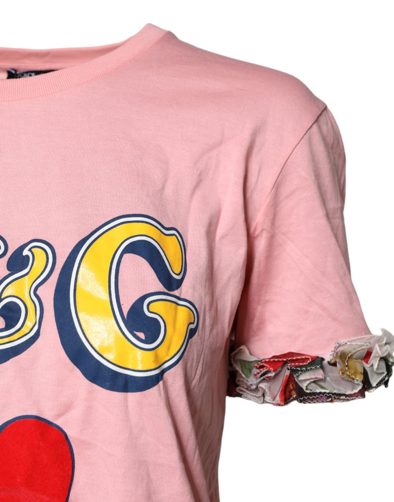 Dolce & Gabbana T-Shirt en Coton Rose avec Imprimé Logo