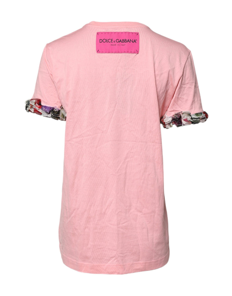 Dolce & Gabbana T-Shirt en Coton Rose avec Imprimé Logo