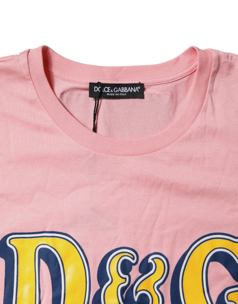 Dolce & Gabbana T-Shirt en Coton Rose avec Imprimé Logo