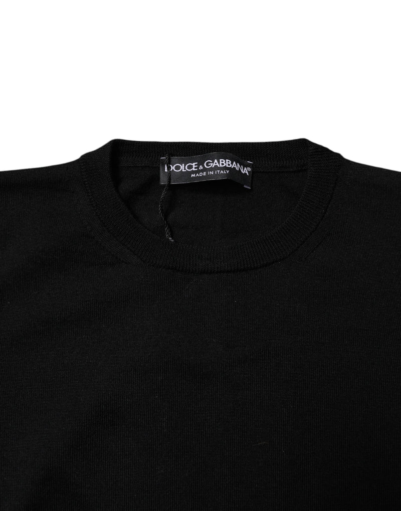 Dolce & Gabbana Black Wool Knit Crew Neck Pullover Sweater