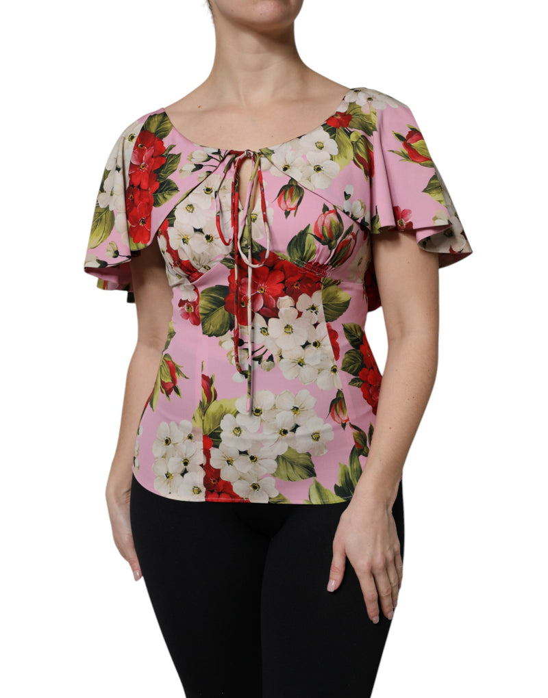 Dolce & Gabbana Blouse Top en Soie Florale Rose