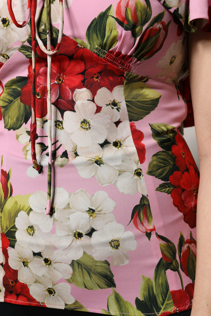 Dolce & Gabbana Blouse Top en Soie Florale Rose
