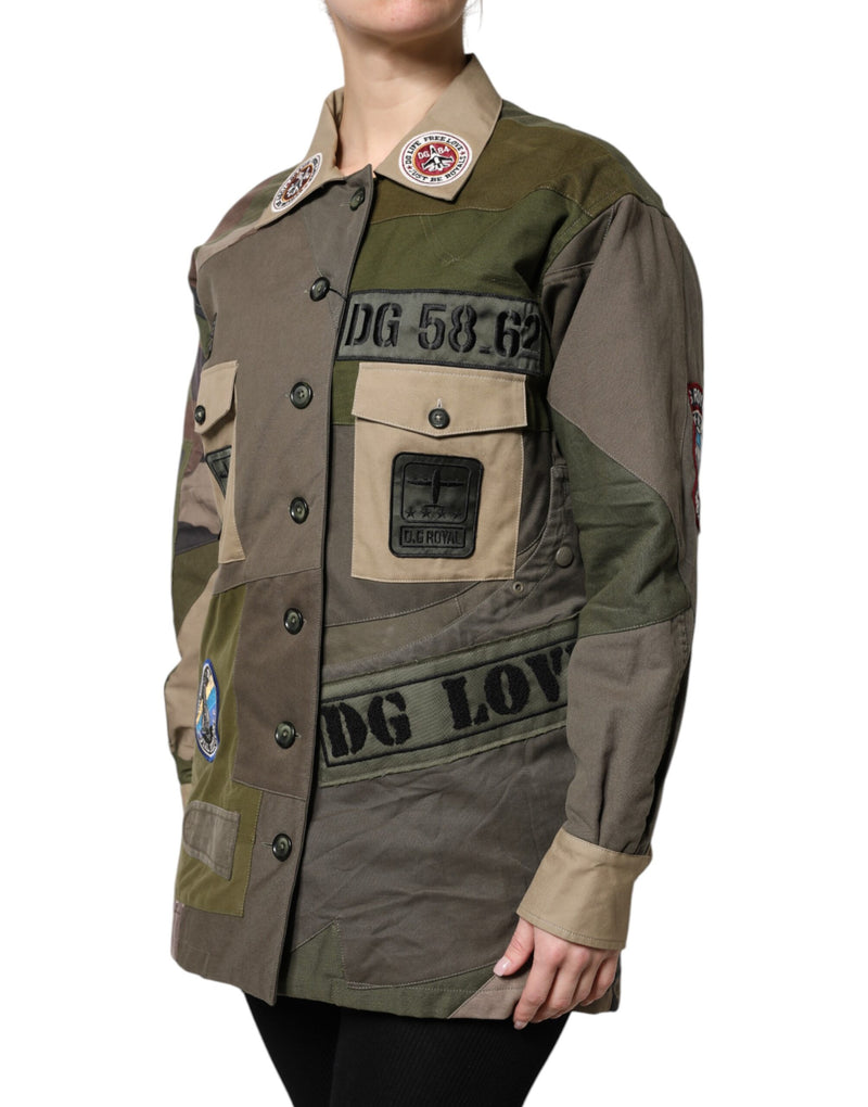 Dolce & Gabbana Veste Boutonnée en Coton Vert Militaire