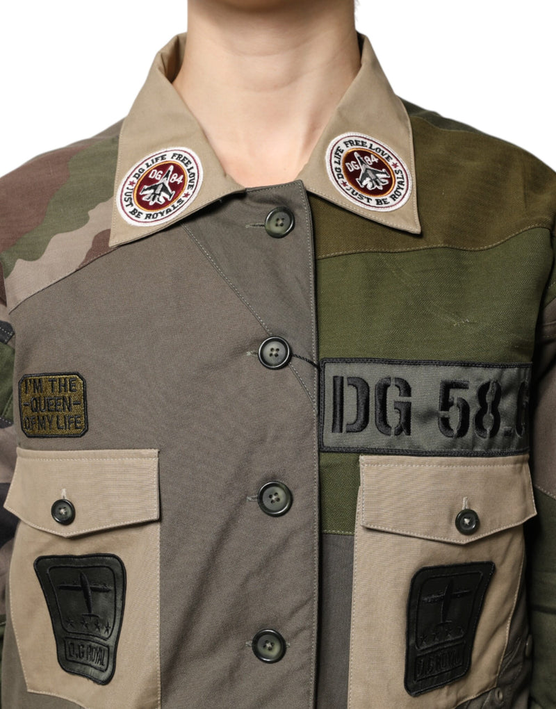 Dolce & Gabbana Veste Boutonnée en Coton Vert Militaire