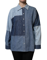 Dolce & Gabbana TSH90106-38 Blue Cotton Button Up Long Sleeve Top