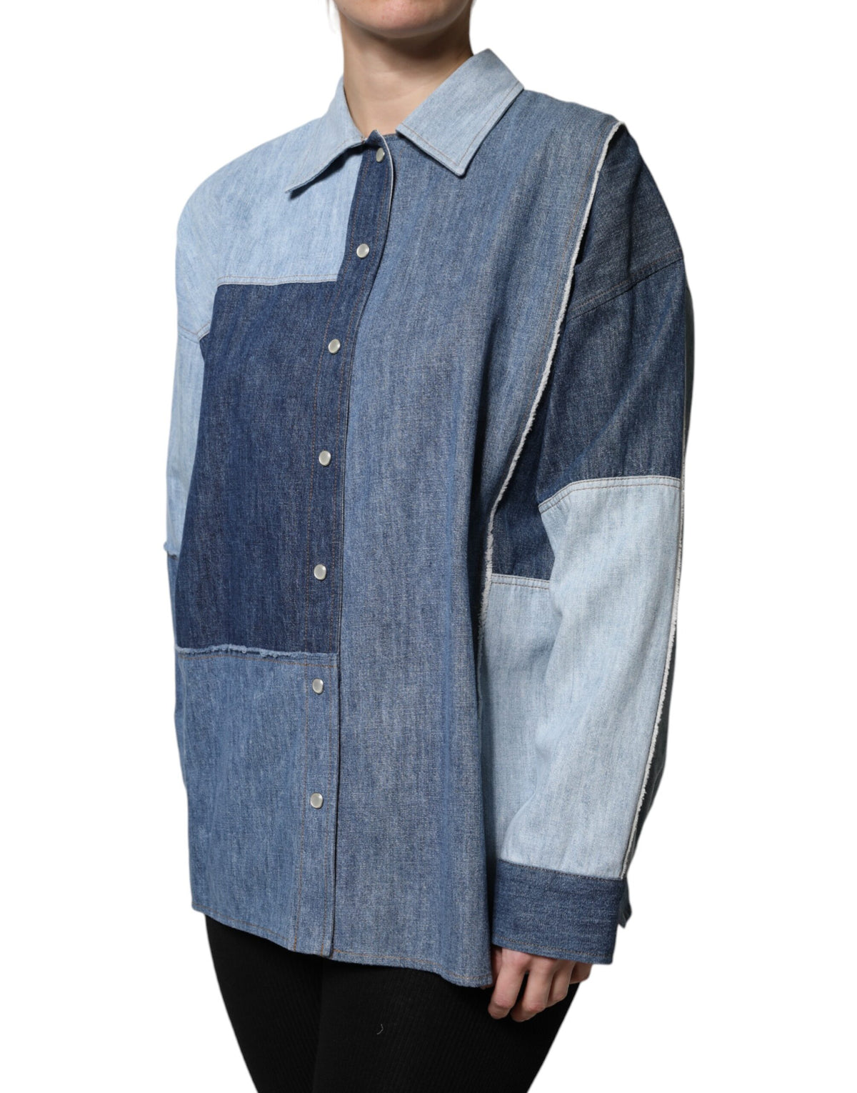 Dolce & Gabbana TSH90106-38 Blue Cotton Button Up Long Sleeve Top