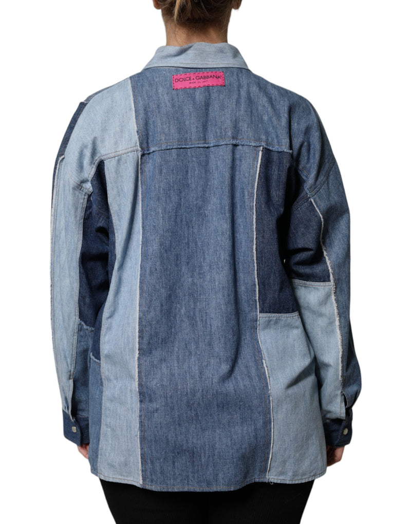 Dolce & Gabbana TSH90106-38 Blue Cotton Button Up Long Sleeve Top