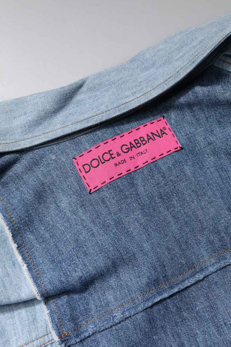 Dolce & Gabbana TSH90106-38 Blue Cotton Button Up Long Sleeve Top