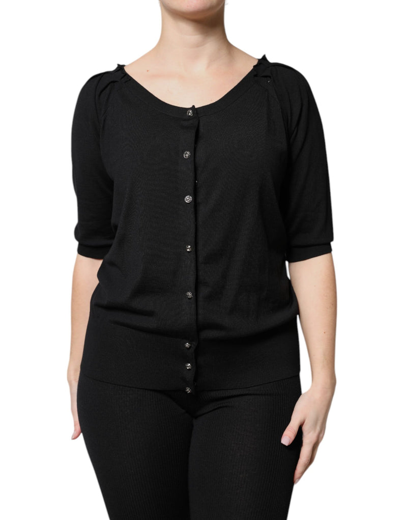 Dolce & Gabbana Blouse Noire à Manches Courtes avec Boutons