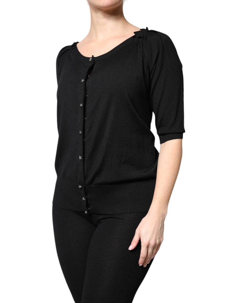 Dolce & Gabbana Blouse Noire à Manches Courtes avec Boutons