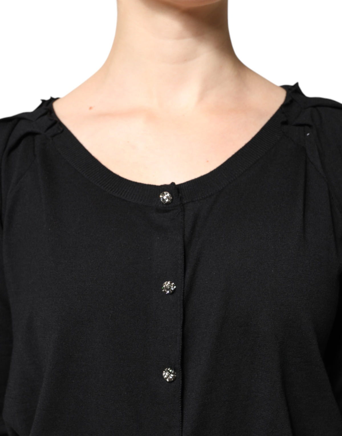 Dolce & Gabbana Blouse Noire à Manches Courtes avec Boutons