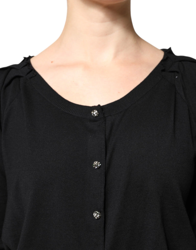 Dolce & Gabbana Blouse Noire à Manches Courtes avec Boutons