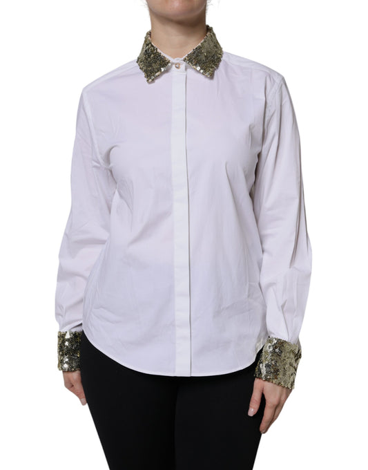 Dolce & Gabbana Chemise Longue Blanches en Coton avec Sequins