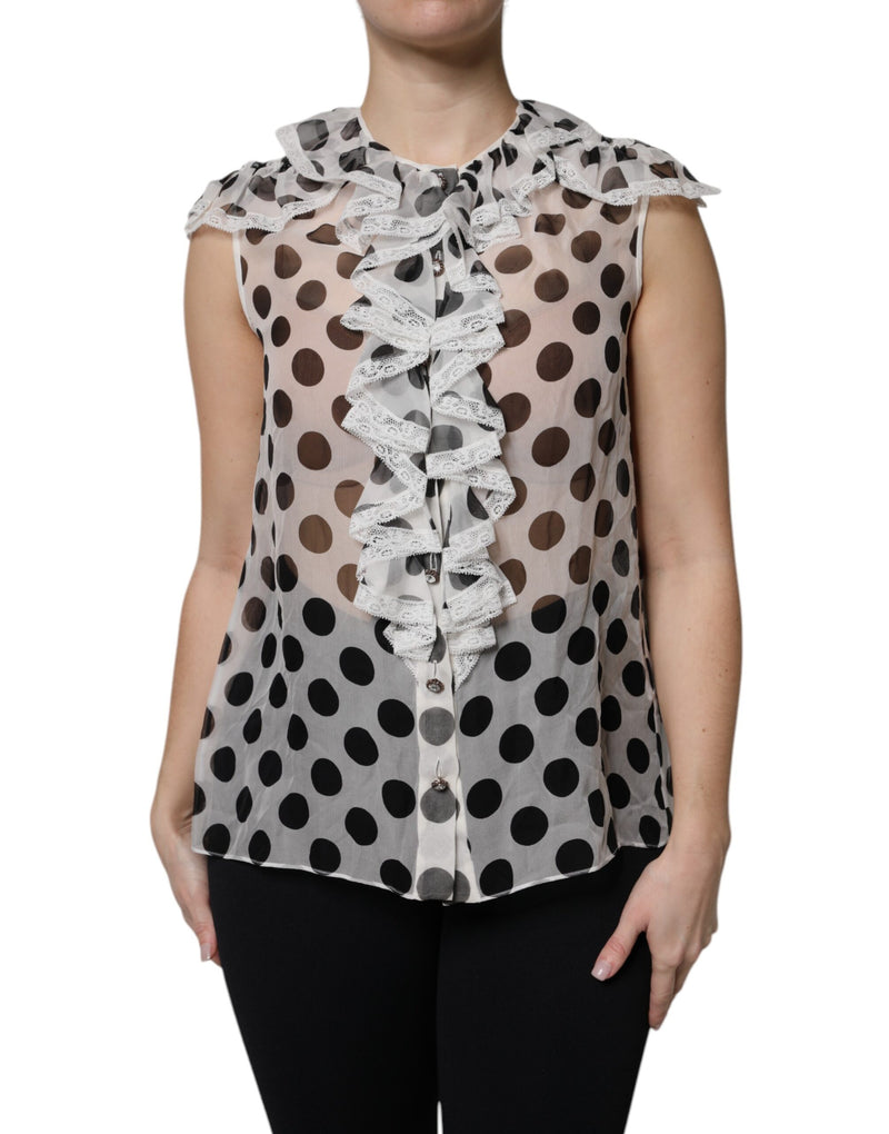 Dolce & Gabbana Top Sans Manches à Pois Noir et Blanc
