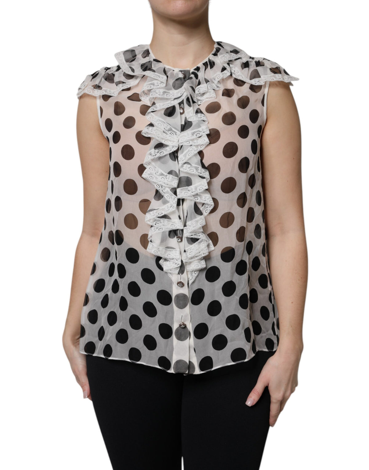 Dolce & Gabbana Top Sans Manches à Pois Noir et Blanc