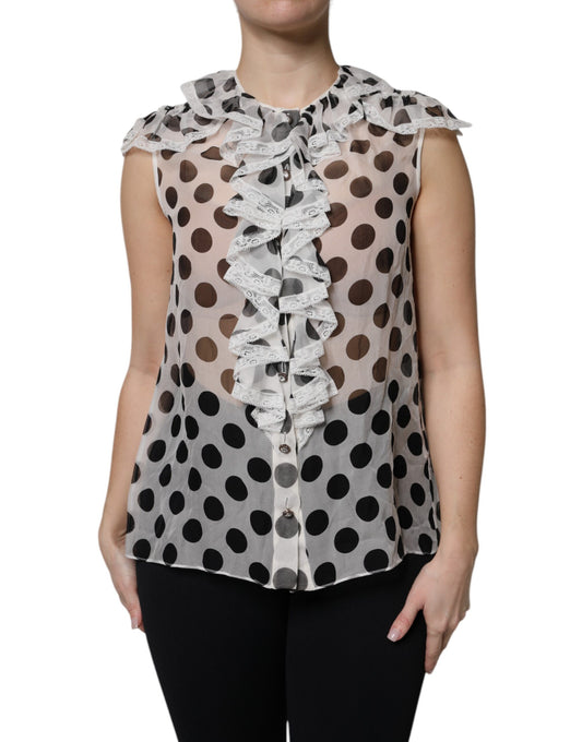 Dolce & Gabbana Top Sans Manches à Pois Noir et Blanc