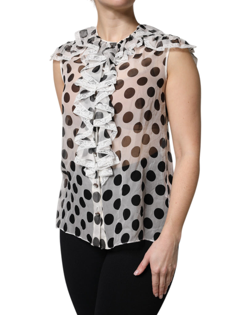 Dolce & Gabbana Top Sans Manches à Pois Noir et Blanc
