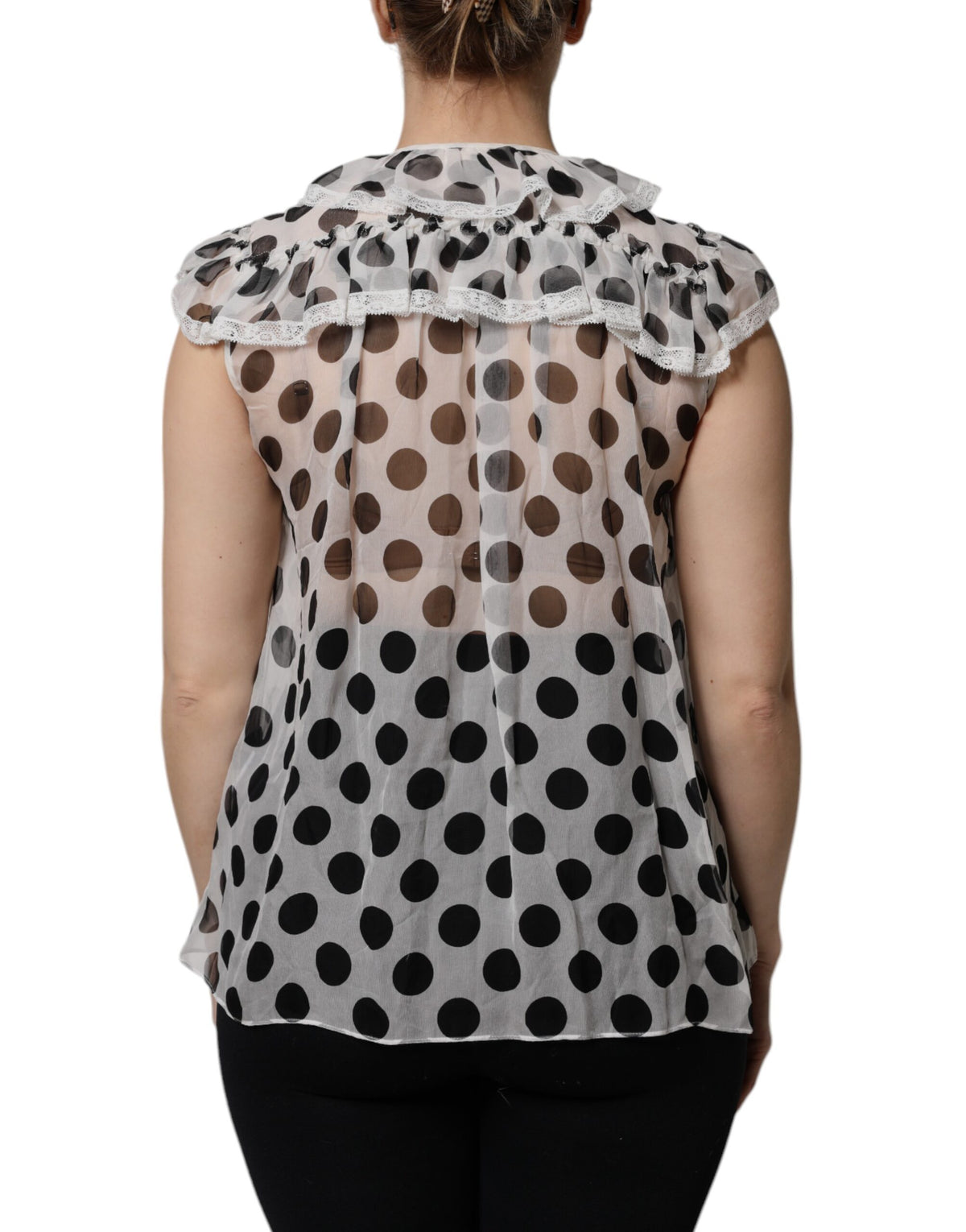 Dolce & Gabbana Top Sans Manches à Pois Noir et Blanc
