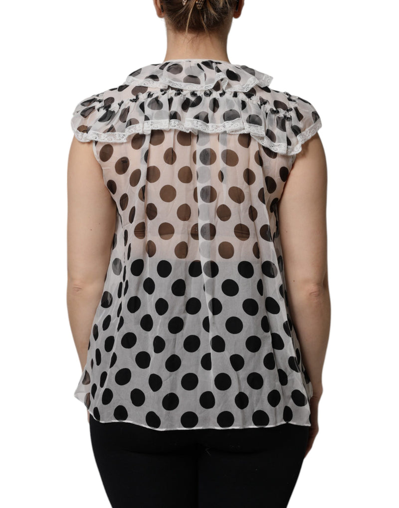 Dolce & Gabbana Top Sans Manches à Pois Noir et Blanc