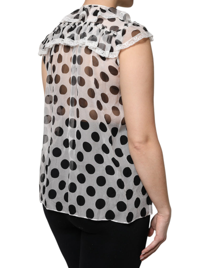 Dolce & Gabbana Top Sans Manches à Pois Noir et Blanc