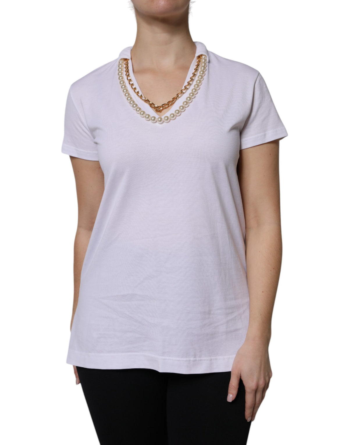 Dolce & Gabbana T-shirt en Coton Blanc avec Détail Collier