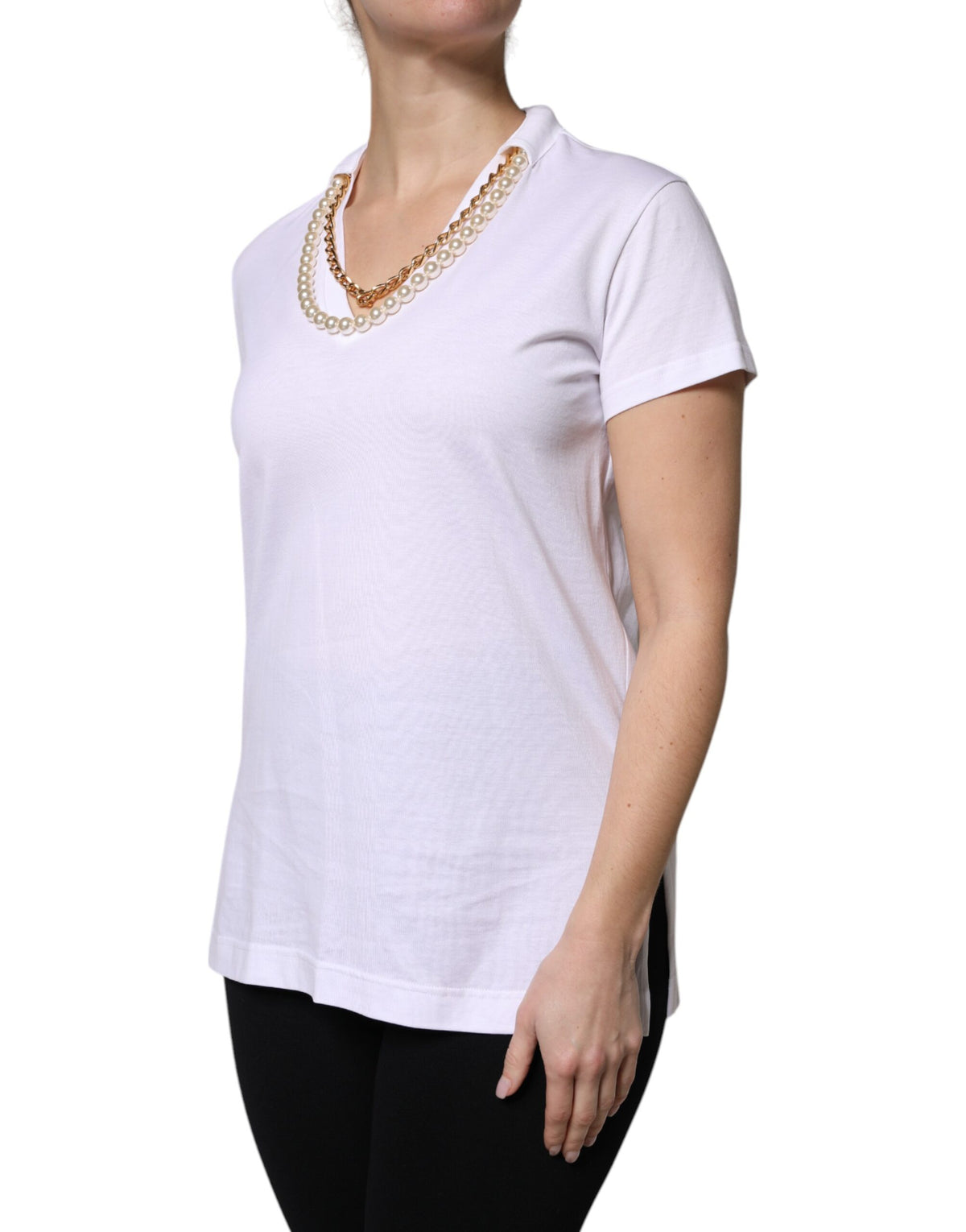 Dolce & Gabbana T-shirt en Coton Blanc avec Détail Collier