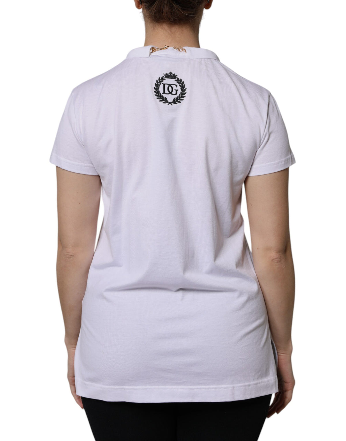 Dolce & Gabbana T-shirt en Coton Blanc avec Détail Collier
