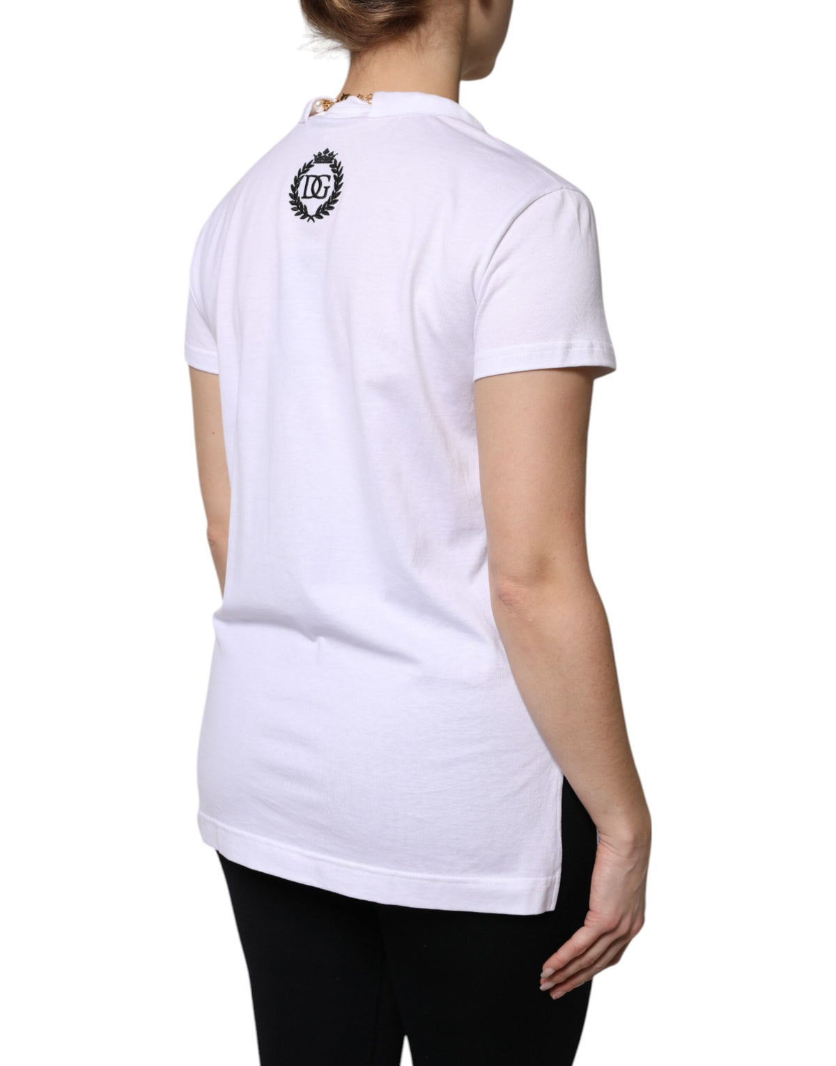 Dolce & Gabbana T-shirt en Coton Blanc avec Détail Collier